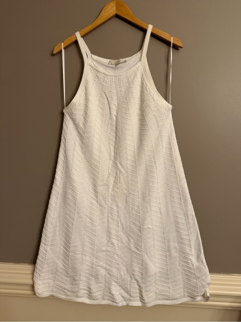NWT LOFT White Pointelle Knit Halter Swing Dress Size M - Picture 1 of 5
